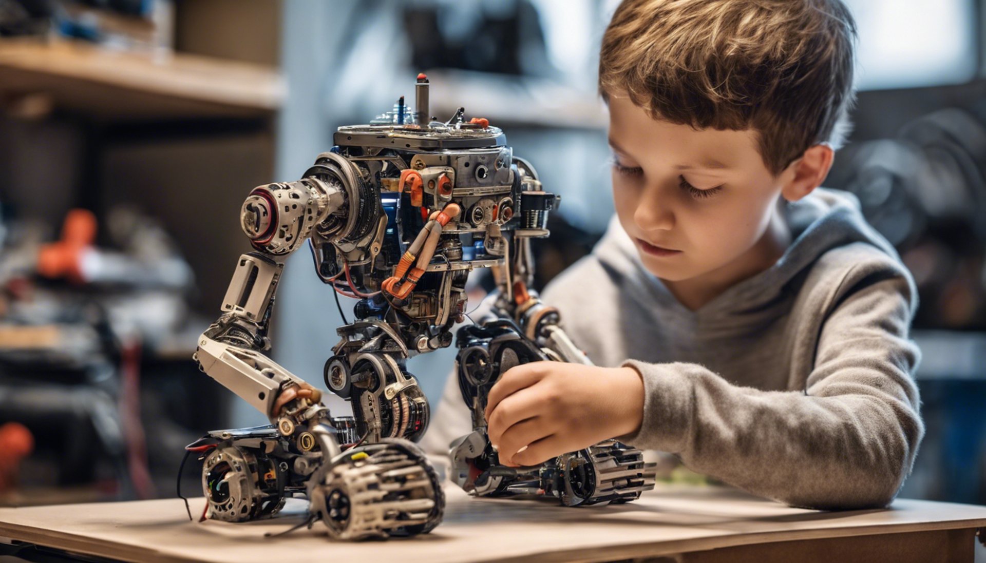 Kind baut einen Roboter in der Tinkerino